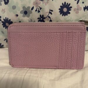 Ted Baker Pastel Pink Pebbled Leather Zip Card Wallet with Bow Accent